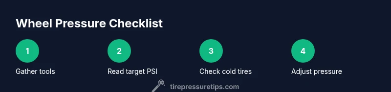 Infographic showing wheel pressure steps from gathering tools to adjusting pressure
