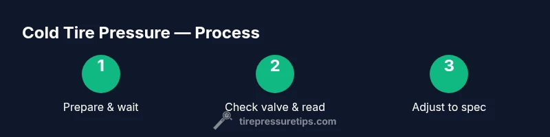 Illustrated step-by-step process for checking cold tire pressure