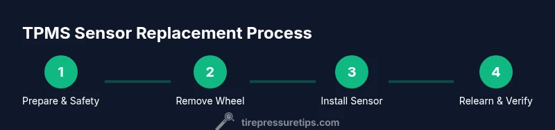 Process diagram showing TPMS sensor replacement steps