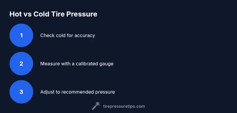 Infographic showing cold vs hot tire pressure checking process