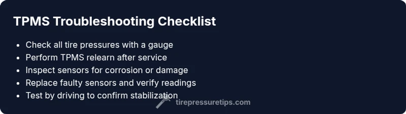 Checklist for TPMS troubleshooting with steps